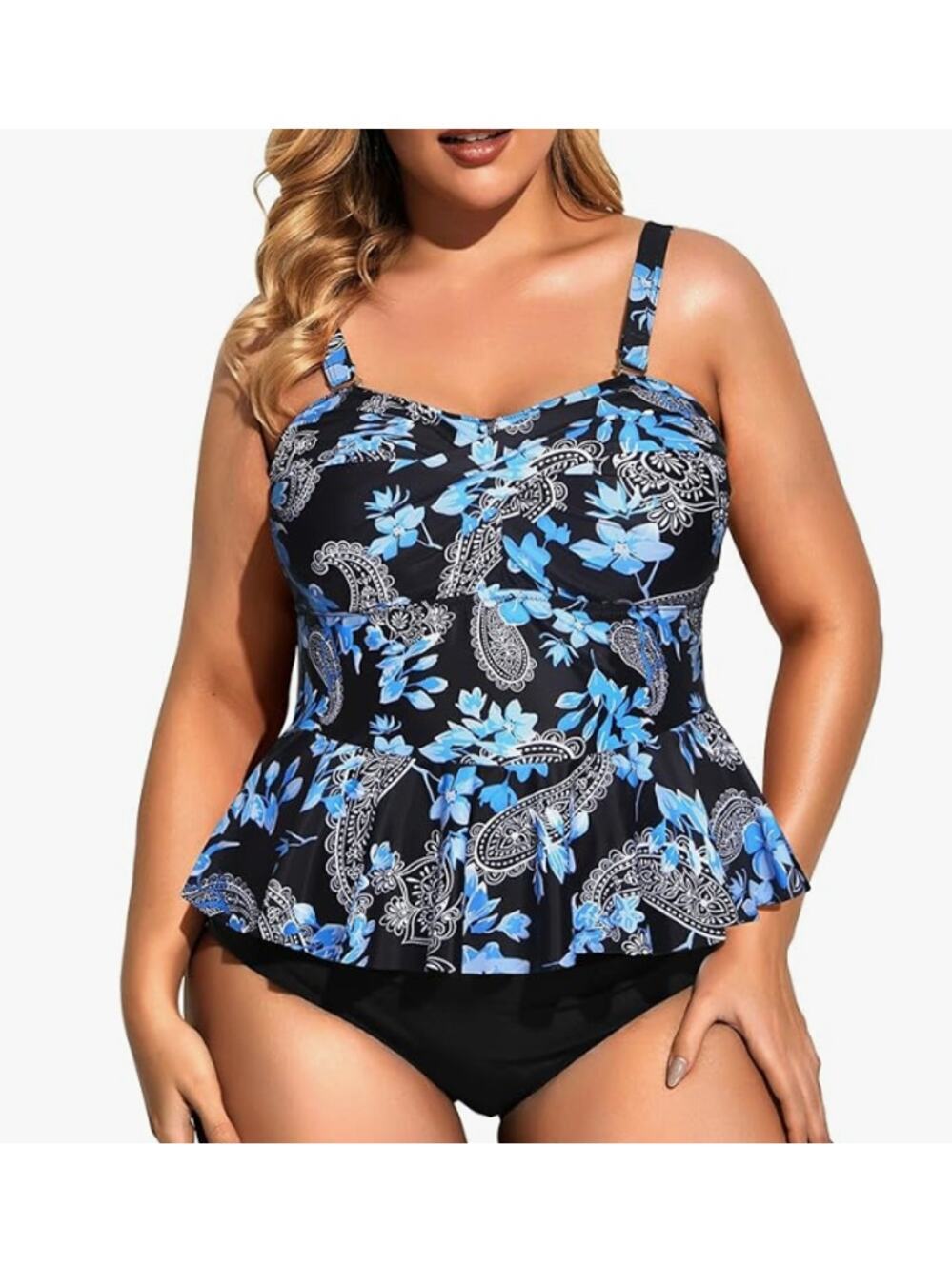 Daci Plus Front Twist Peplum Hem Tankini Swimsuit Top NWT Size 16W